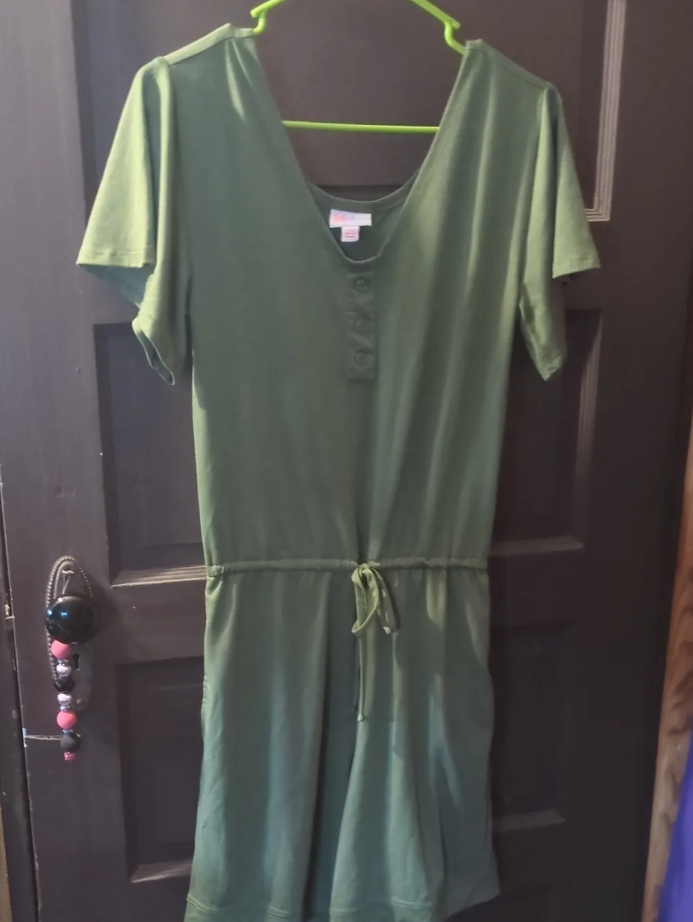 Olive Green Drawstring Short Sleeve Romper